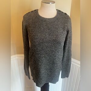 J. Crew, Marled Alexie Crew Neck, Merino Wool, Button Shoulder Gray S